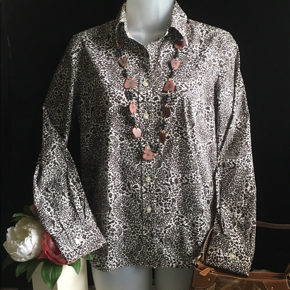 Lands’ End Paisley L/S Button Down Blouse - Sz 10P